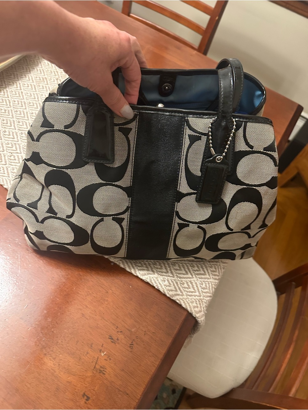 Coach Black & Gray Signature Canvas Shoulder Bag